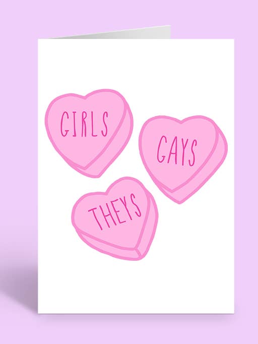 Biglietto di auguri GIRLS, GAYS & THEYS per la vendita all'ingrosso da parte di Two Brides Presents