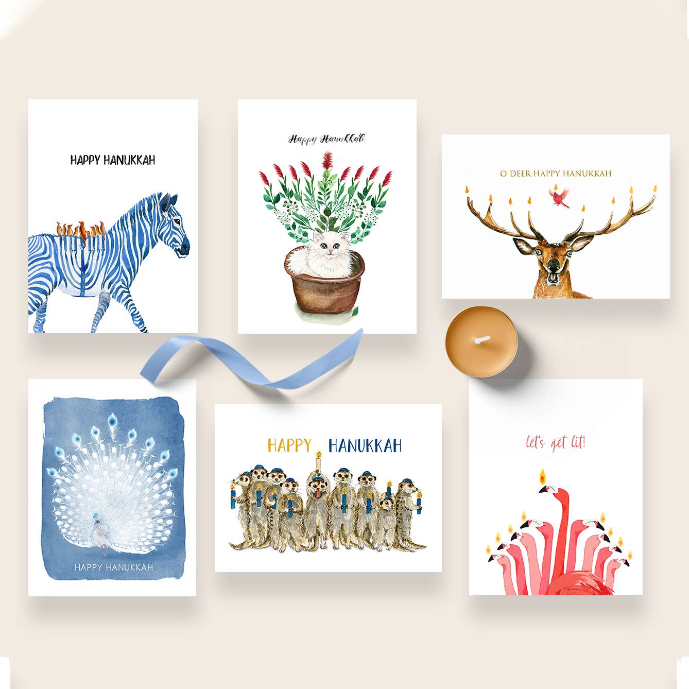 Liyana Studio - Vendita all'ingrosso Biglietti di auguri per Hanukkah - Zebra Menorah - Biglietto divertente Hanukkah5
