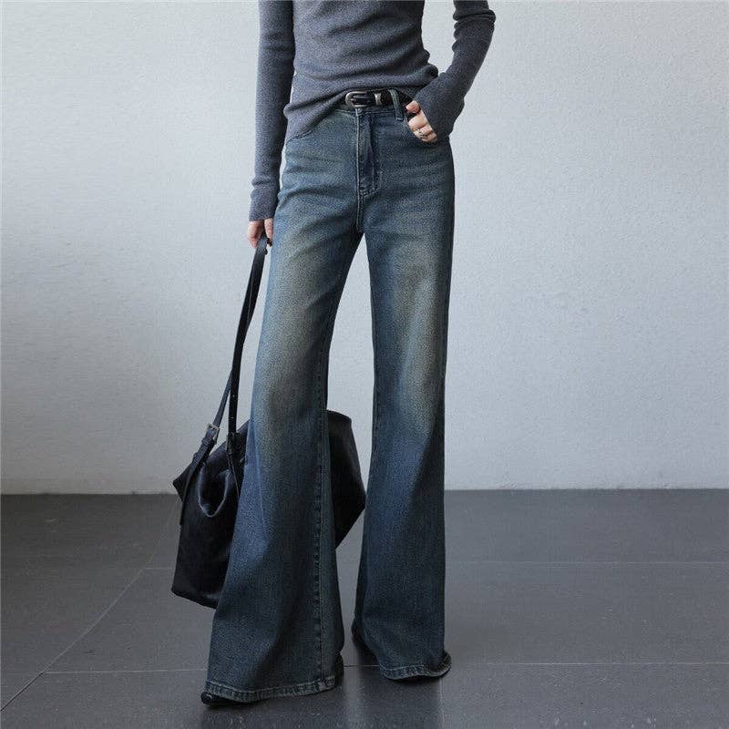 MANDARIN BLUE Petite Vintage Washed Flare Jeans for wholesale on Faire3