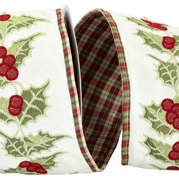Embroidery Holly Plaid Back Wired Edge, 4 In, 10 Yards for wholesale by RELIANT RIBBON