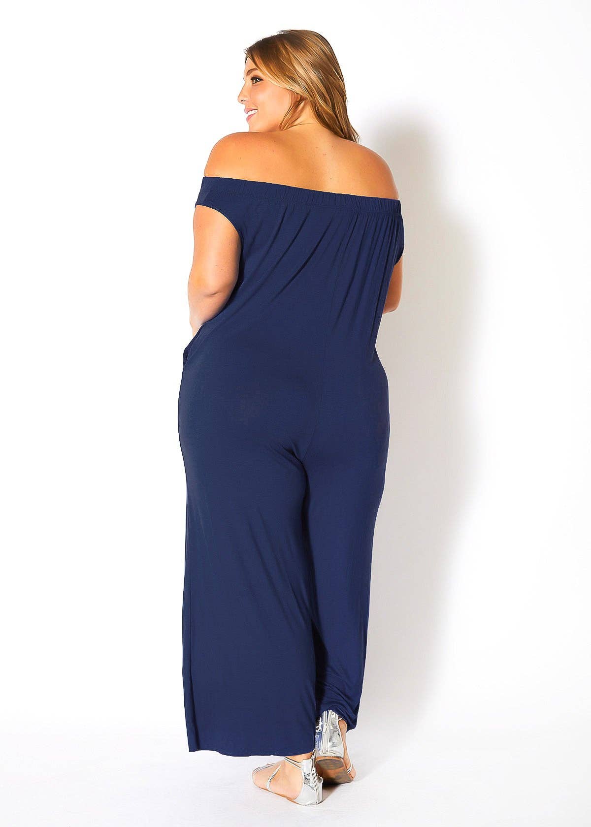 Robin K - Wholesale Jumpsuit - Women's - Bellatrix Plus Size Off Shoulder Wide Leg Jumpsuit6