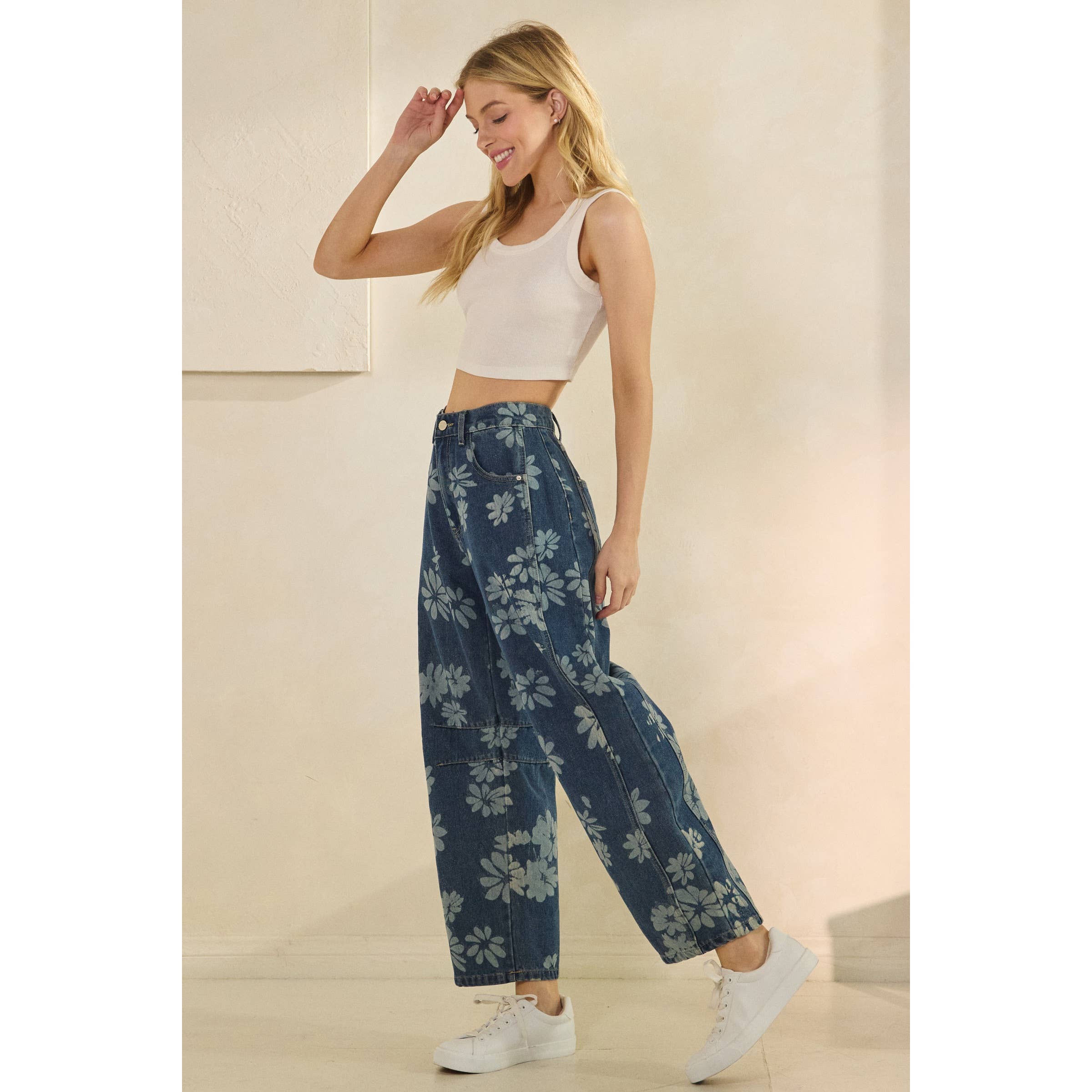 Med Wash Floral Denim Pants for wholesale on Faire9