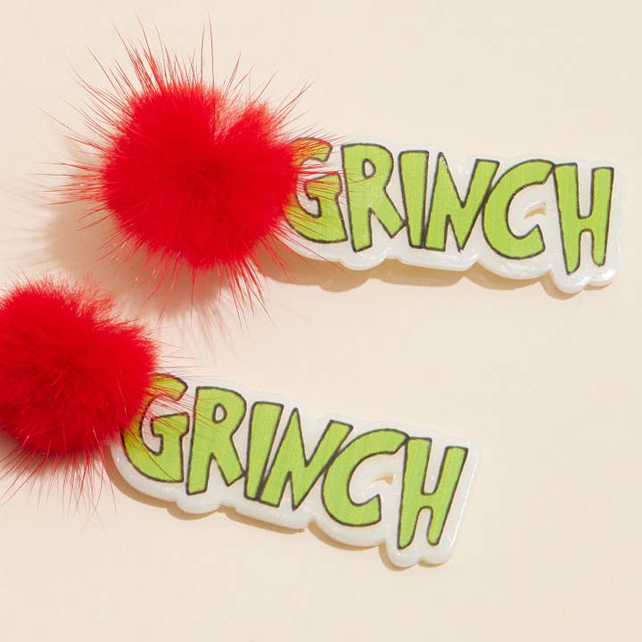 Lilla Haven - Wholesale Dangle Earrings - Christmas Green Monster & Pom-Pom Dangling Earrings