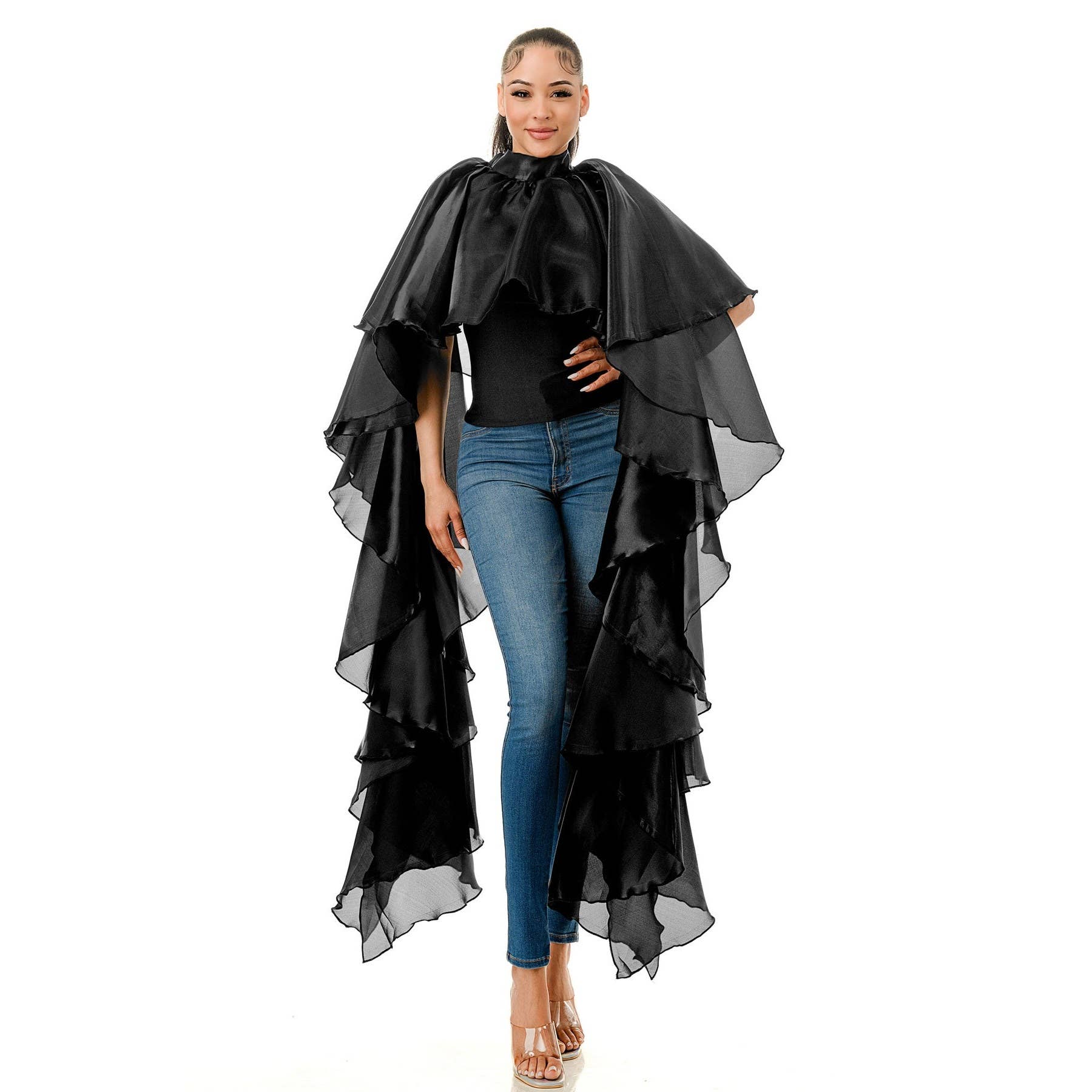 Black Pearl Clothing - Wholesale Blouse - Women's - Ruffled Extended Long Flare Sleeves Organza Blouse3