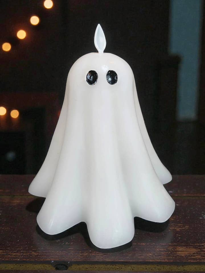 Ghost with Feet, Moving Flame LED Candle 5.3x5in for wholesale by Wholesale Home Decor