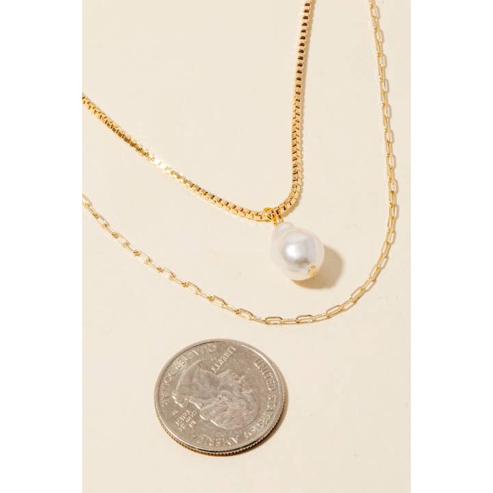 G Collar de cadenas de capas mixtas con colgante de perlas de venta al por mayor en Faire