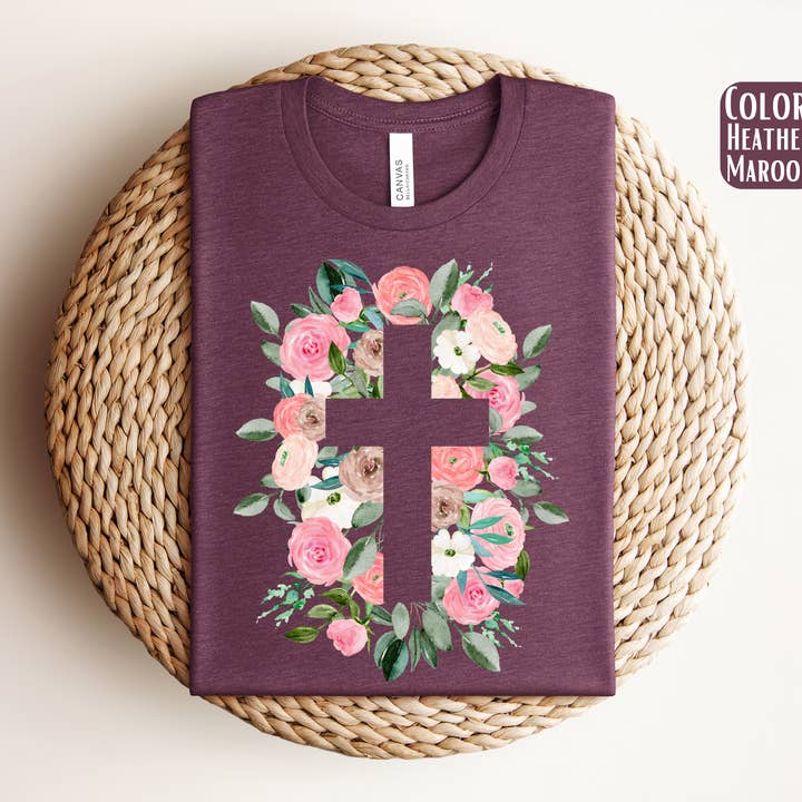 Floral Cross Shirt - Jesus Easter Shirt for wholesale by The Shirt Company