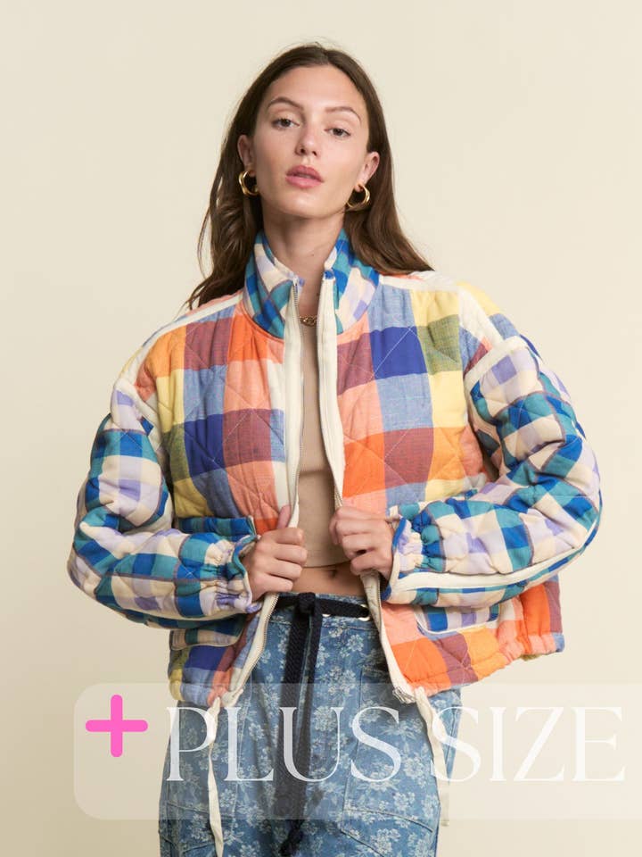 PLUS SIZE Multi-color Plaid Puffer Jacket for wholesale by J.NNA
