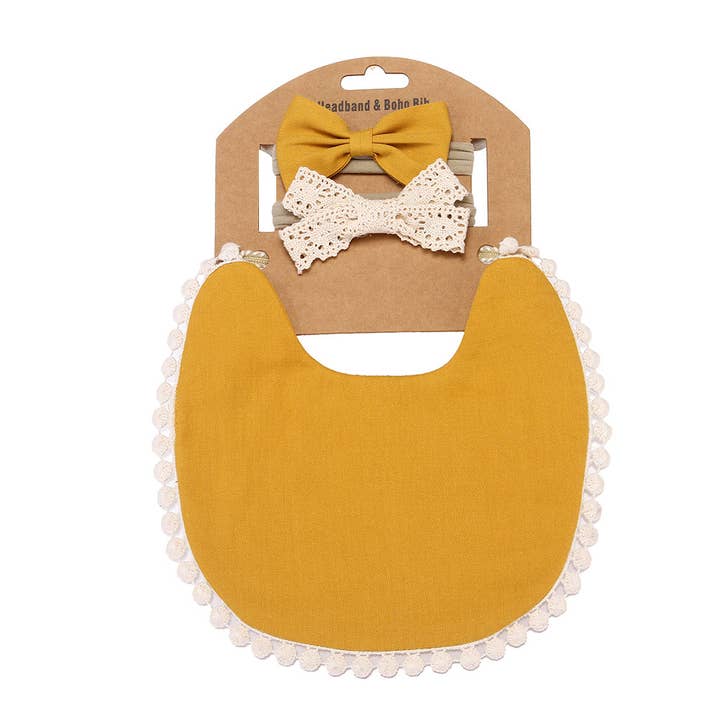 Little Trendy - Vente Bavoir - bébés - Ensemble bavoir et bandeau en dentelle de bambou doux pour nouveau-né6