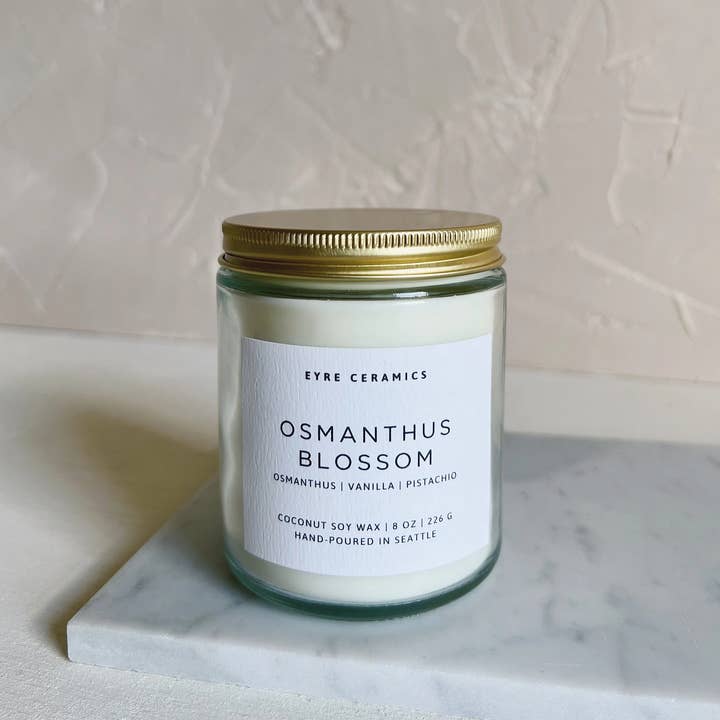 Eyre Ceramics - Wholesale Jar/Filled Candle - Osmanthus Blossom | 8 oz Coconut Soy Wax Glass Candle2