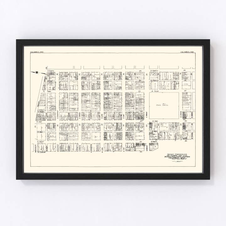 Vintage Map of Columbus, OH Business Section 1929 for wholesale by Ted's Vintage Art