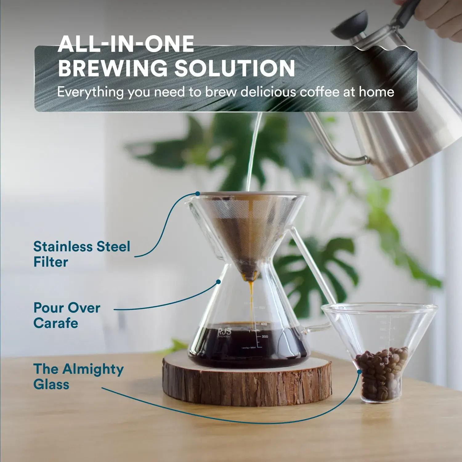 Ovalware - Wholesale Pour Over & Dripper - Pour Over Coffee Maker with Stainless Steel Filter | 17oz3