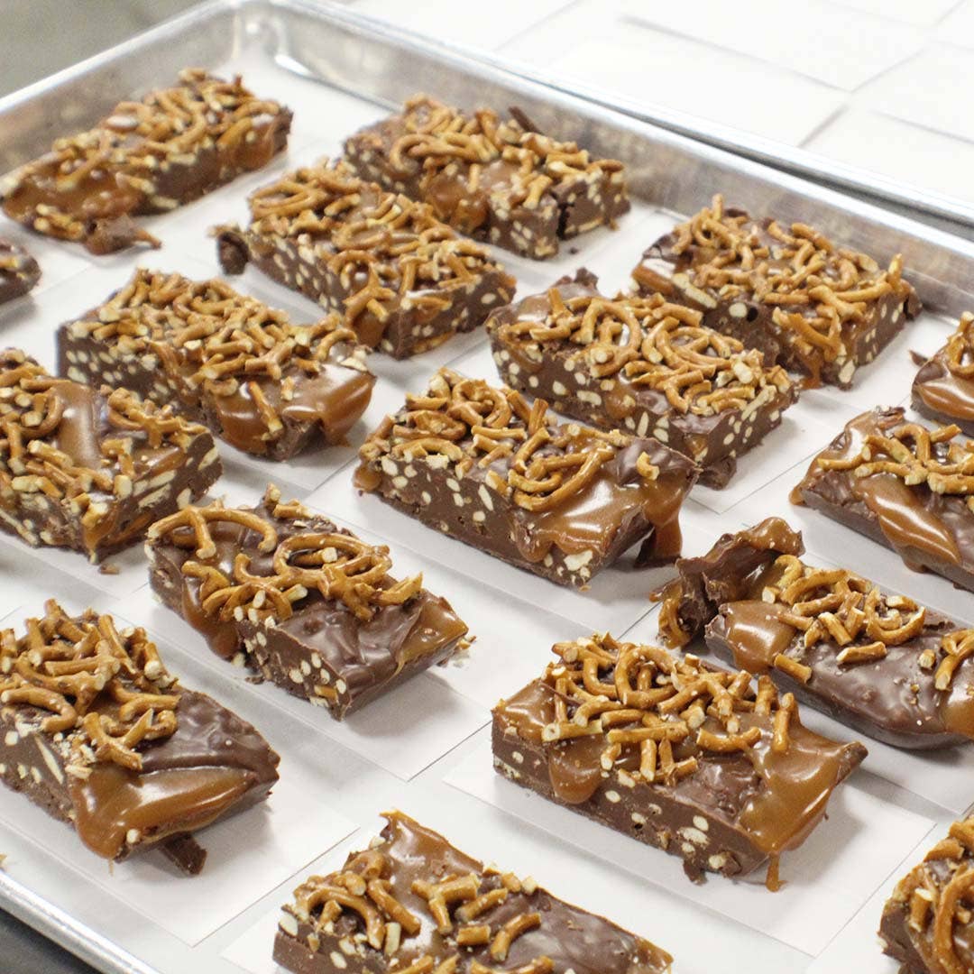 Vermont Nut Free Chocolates - Wholesale Chocolate Covered Sweets - Pretzel Caramel Bark3