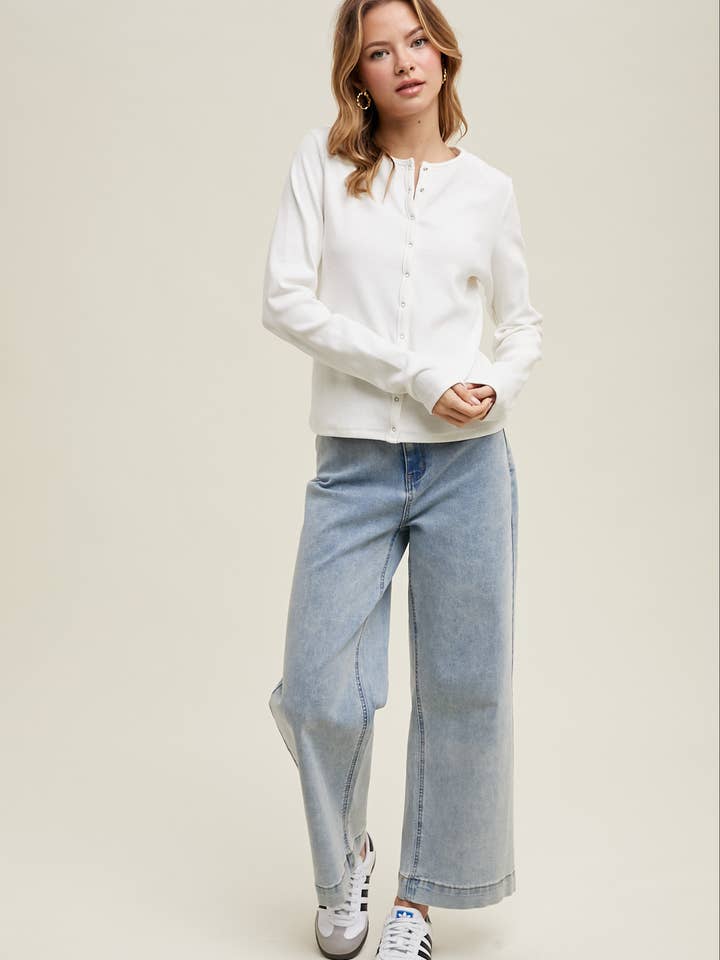 Wishlist Apparel - Wholesale Knit Top - Women's - RIBBED BUTTON-UP KNIT TOP / WL25-10955
