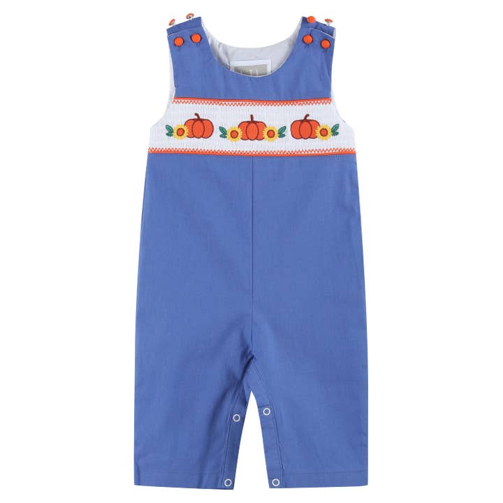Blue Pumpkin Sunflower Smocked Overalls for wholesale by Lil Cactus