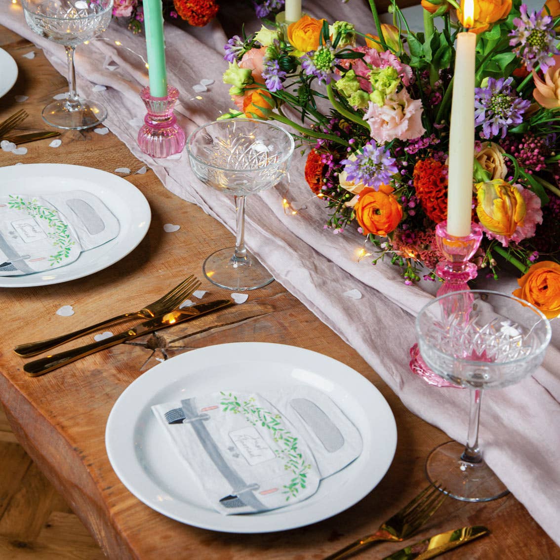 Talking Tables USA - Wholesale Disposable Napkin - Just Married Car Shaped Napkins - 16 Pack | Wedding Decor |5