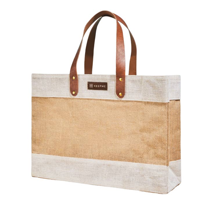 Out of the Woods® by KeepCool Bags - Wholesale Tote Bag - Women's - Jute Reusable Market Tote - Cream White SMALL CASE PACKS