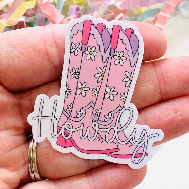 Howdy Cowgirl Boots Sticker for wholesale by Chapter & Ink