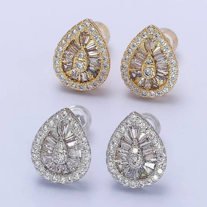 Elegante y lujoso pendiente dorado en forma de lágrima en forma de lágrima con circonita cúbica AB446 AB776 para venta al por mayor de Aim Eternal