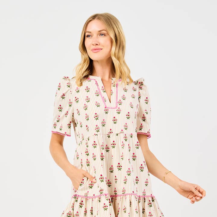 Adelyn Dress | Cottage Stripes Tan for wholesale by Mary Square