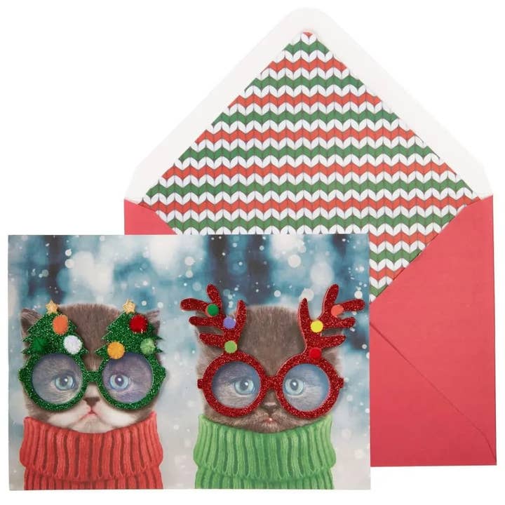 Two Kittens in Christmas Glasses Single Christmas Card for wholesale by NIQUEA.D