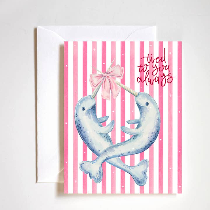 tied to you always, narwhals, love card for wholesale by Stephanie Tara Stationery