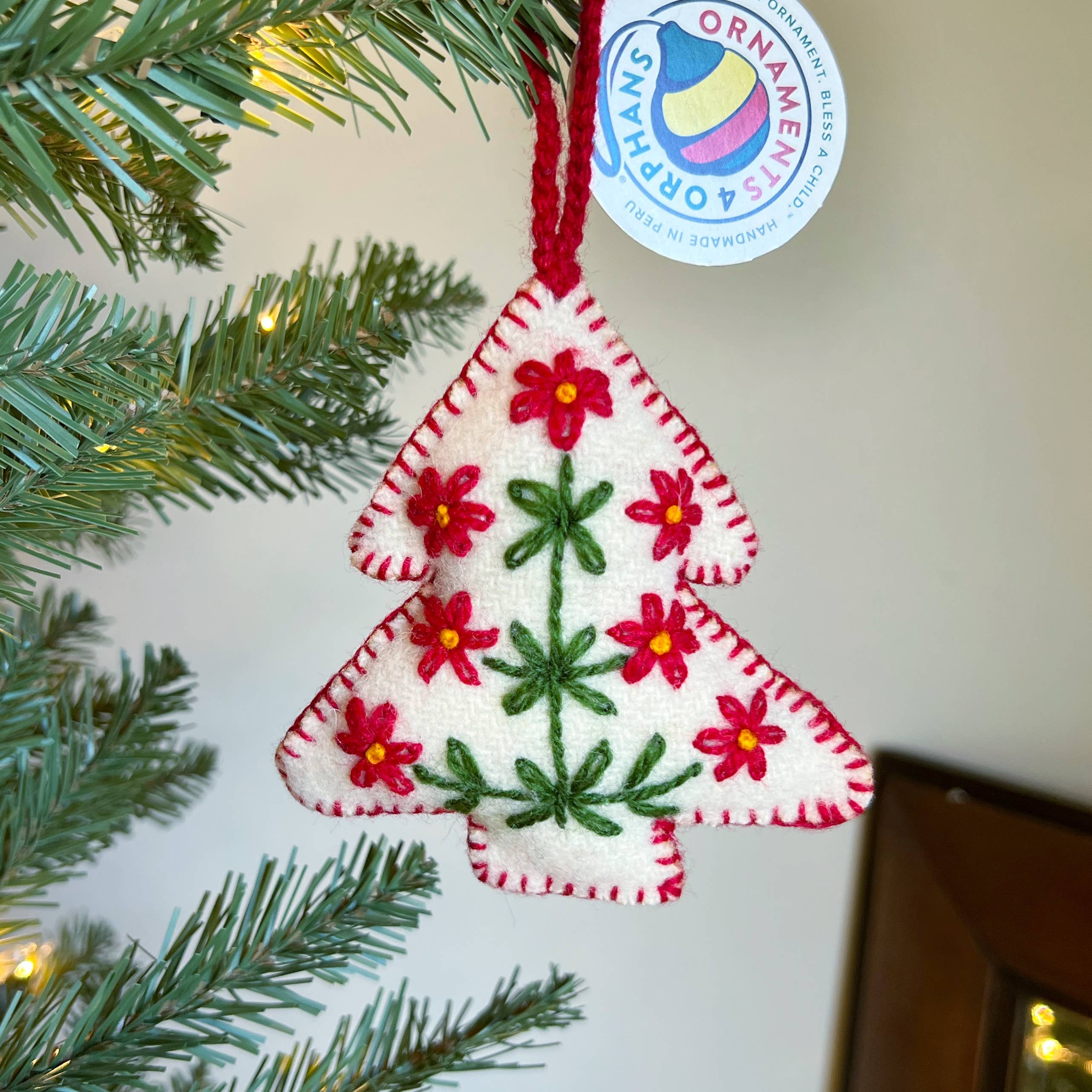 Ornaments 4 Orphans - Wholesale Ornament - White Tree Embroidered Wool Christmas Ornament4