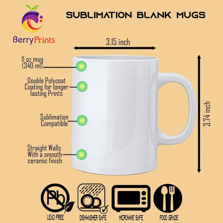 Printberry – wholesale Coffee mug – Sublimation Mugs 11oz - White ORCA Coated Mugs, Box of 36 - 2