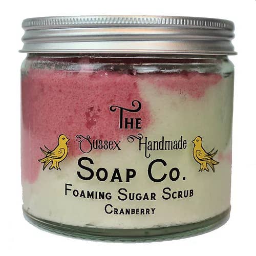 Cranberry Foaming Sugar Scrub Palm Free & Vegan for wholesale by The Sussex Handmade Soap Company
