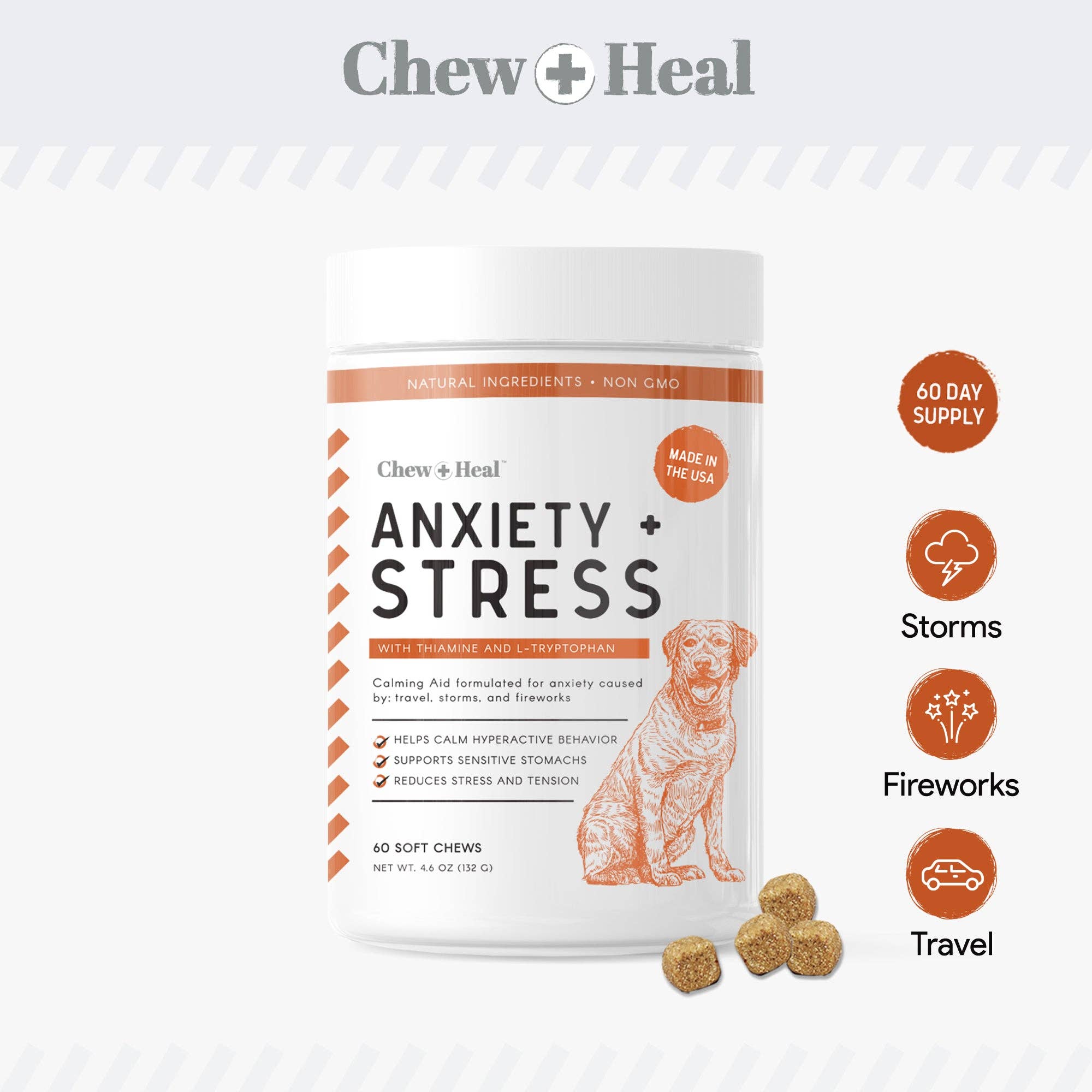 Chew + Heal - Wholesale Pet Supplement - Dog - Calming Anxiety & Stress1