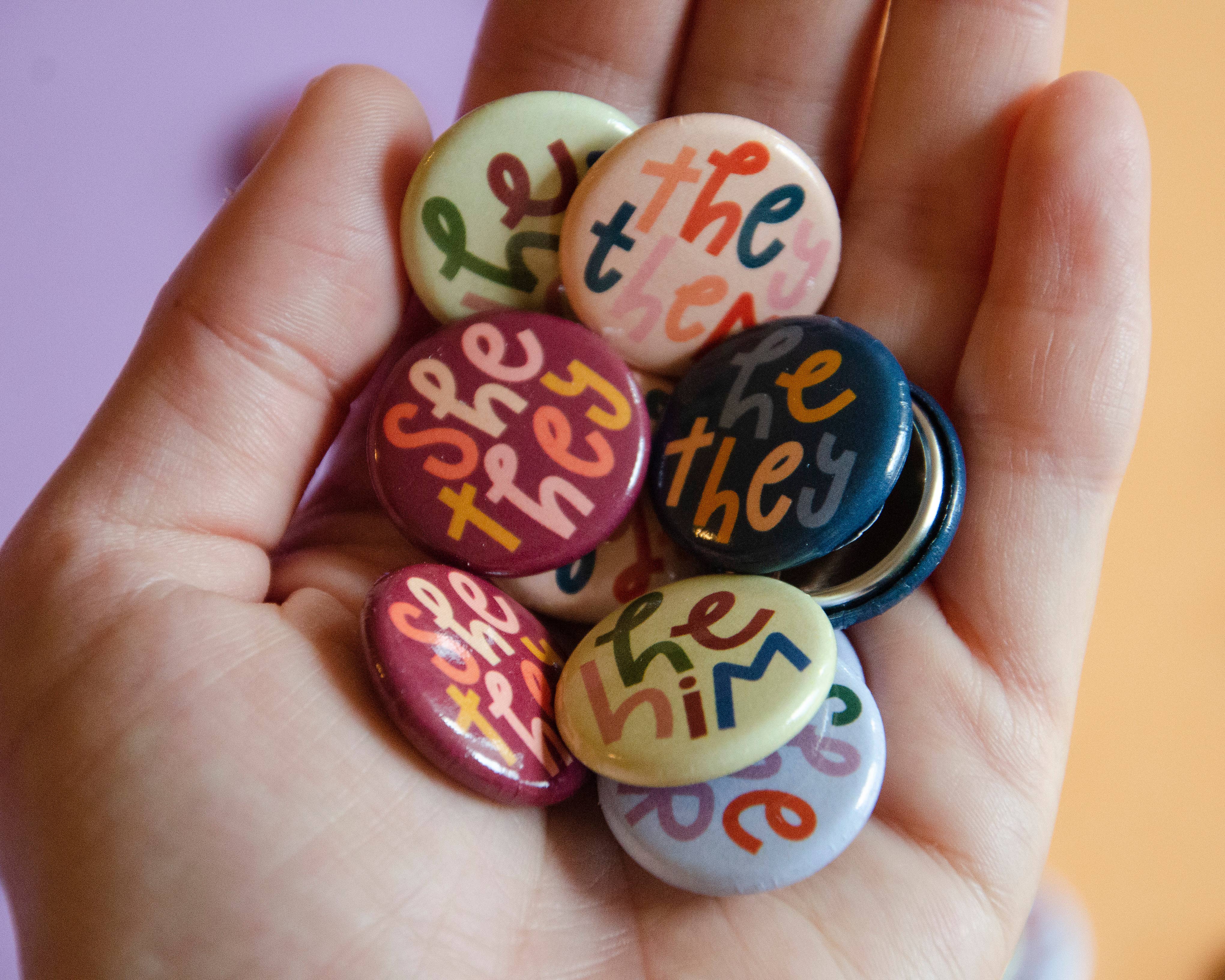 Twentysome Design – wholesale Lapel pin/button – He They Pronoun Button4