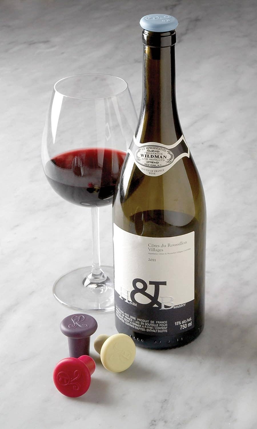 Fox Run Brands - Wholesale Wine Stopper - Outset Silicone Wine Stoppers, Set of 4, 1.5" x 5.8" x 2.2"1