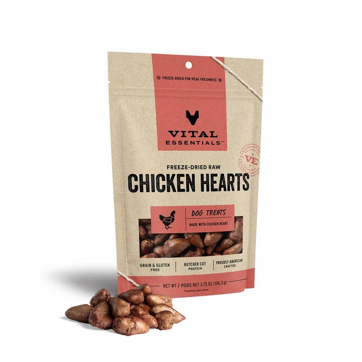 Pet Palette Distribution - Wholesale Pet Treats - Dog - Vital Essentials Chicken Hearts FD Dog Treats 3.75 oz