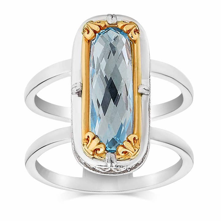 Bague en topaze bleue à double bande avec vermeil en or 18 carats pour la vente par Anatoli Jewelry