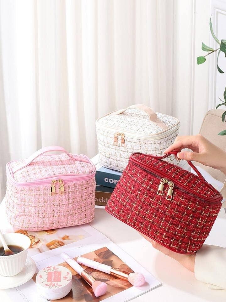 MiMi Wholesale - Wholesale Makeup/Cosmetic Bag - Tweed Double Zip Cosmetic Bag5