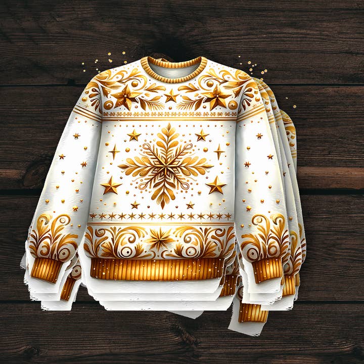 Goldener Schneeflocken-Weihnachtsaufkleber | Weihnachtspullover-Aufkleber für den Großhandel von PiggyPrintStickers