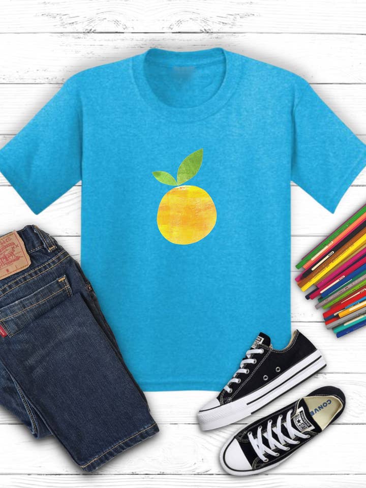 Meladi Children's Shirt made of Organic Cotton - Orange on Aqua Blue for wholesale by Life-Tree