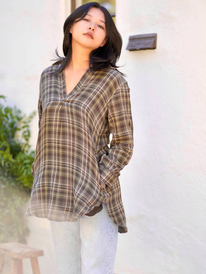 Jemima Plaid Top Brown for wholesale by Dolma