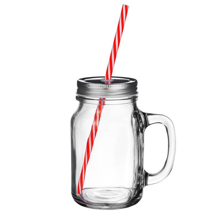 Rinkit Ltd - Wholesale Drinking Glass/Cup - Rink Drink Jam Jar Drinking Glass with Lid Straw - 620ml