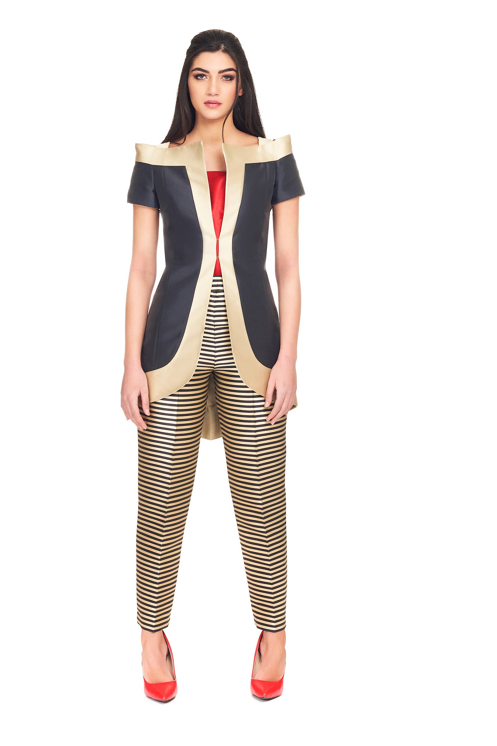 Fantasy Stripes Mikado silk jacket and pants set for wholesale on Faire0