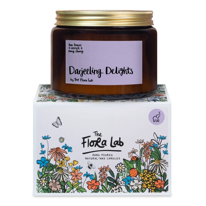 The Flora Lab | Hand Poured Natural-Wax Candles - Wholesale Jar/Filled Candle - Darjeeling Delights Soy Wax Candle | Purple | Luxury Gift