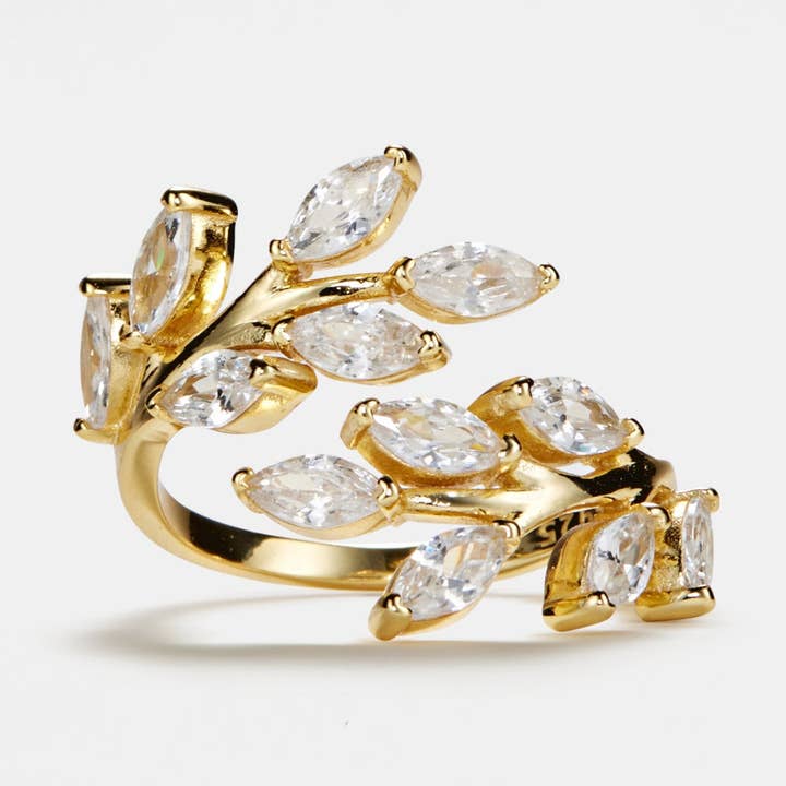 Perimade & Co. LLC - Wholesale Band/Stacked Ring - Olive Vine Leaf Branch Bypass Ring in 925 Sterling Silver0