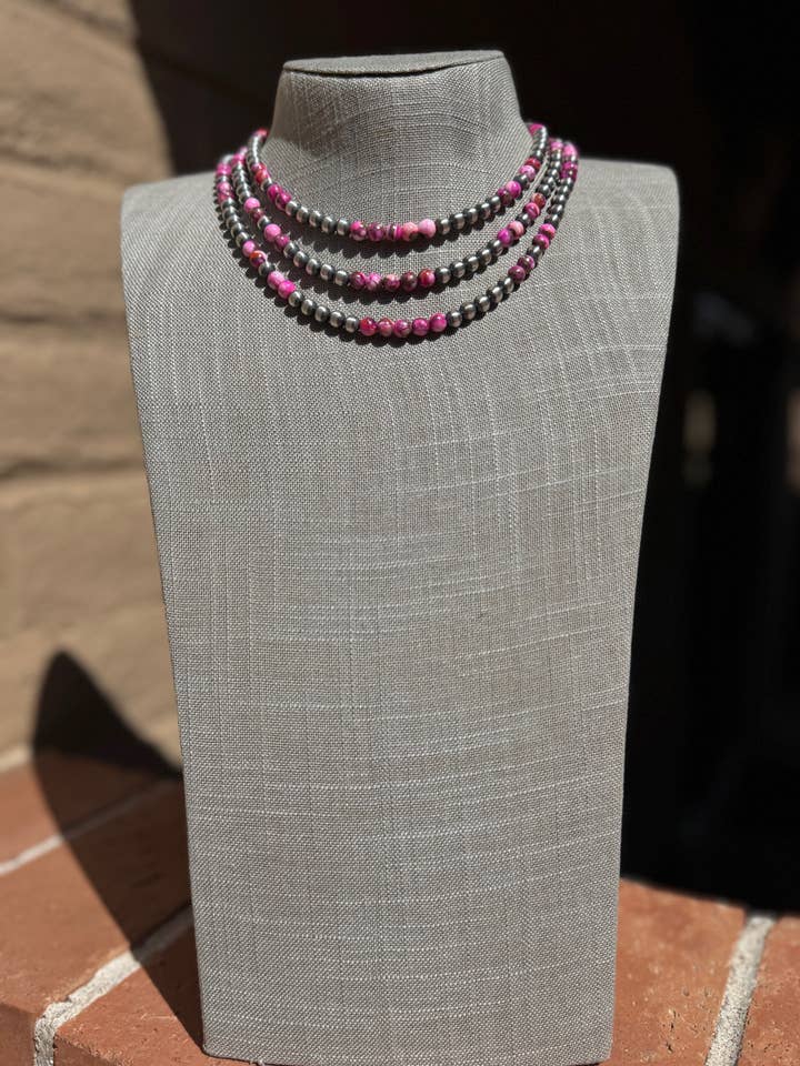 Collana artigianale con perline in argento sterling e sogno rosa da 14 pollici 6 mm per la vendita all'ingrosso da parte di Nizhonitradersllc