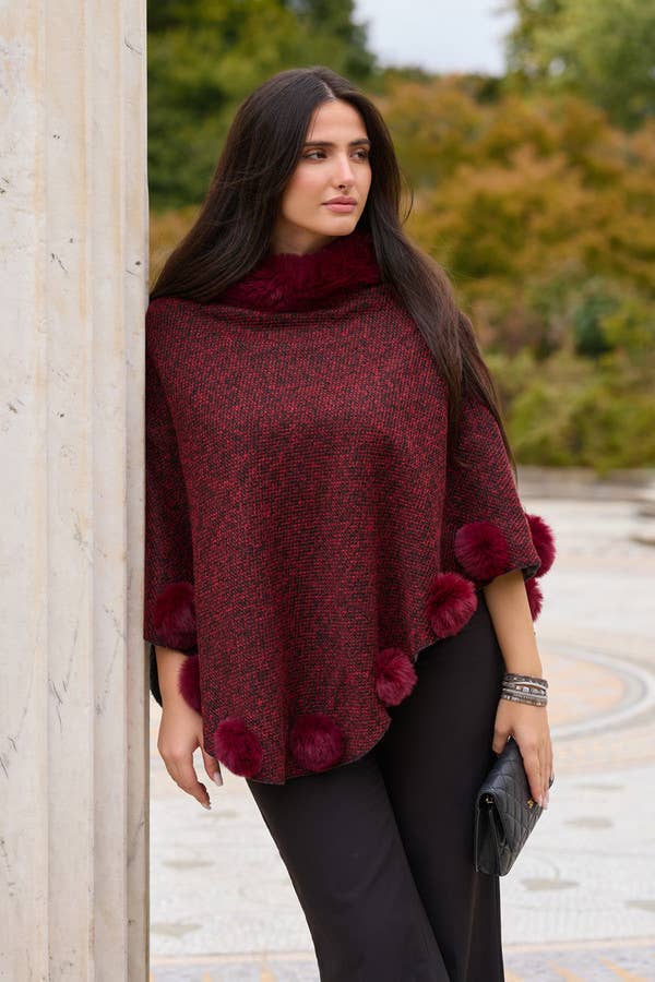 SAACHI - Wholesale Poncho - Dames - Posey Fur Pomponponcho1