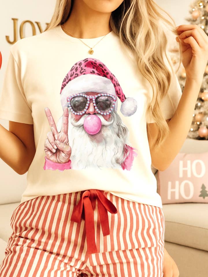 Santa Peace Bubble Christmas Graphic Tee for wholesale by Keep it Gypsy