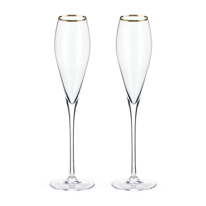 Viski - Wholesale Champagne Flute - Gold Rimmed Crystal Champagne Flutes Set of 22