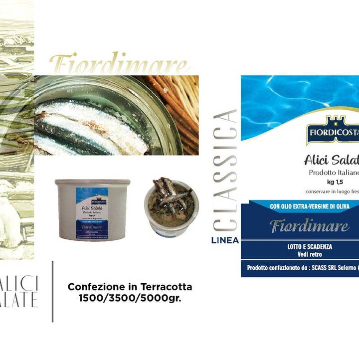 Fiordicosta - Vendita all'ingrosso Pesce in scatola - Alici salate in vaso di terracotta 1500 gr