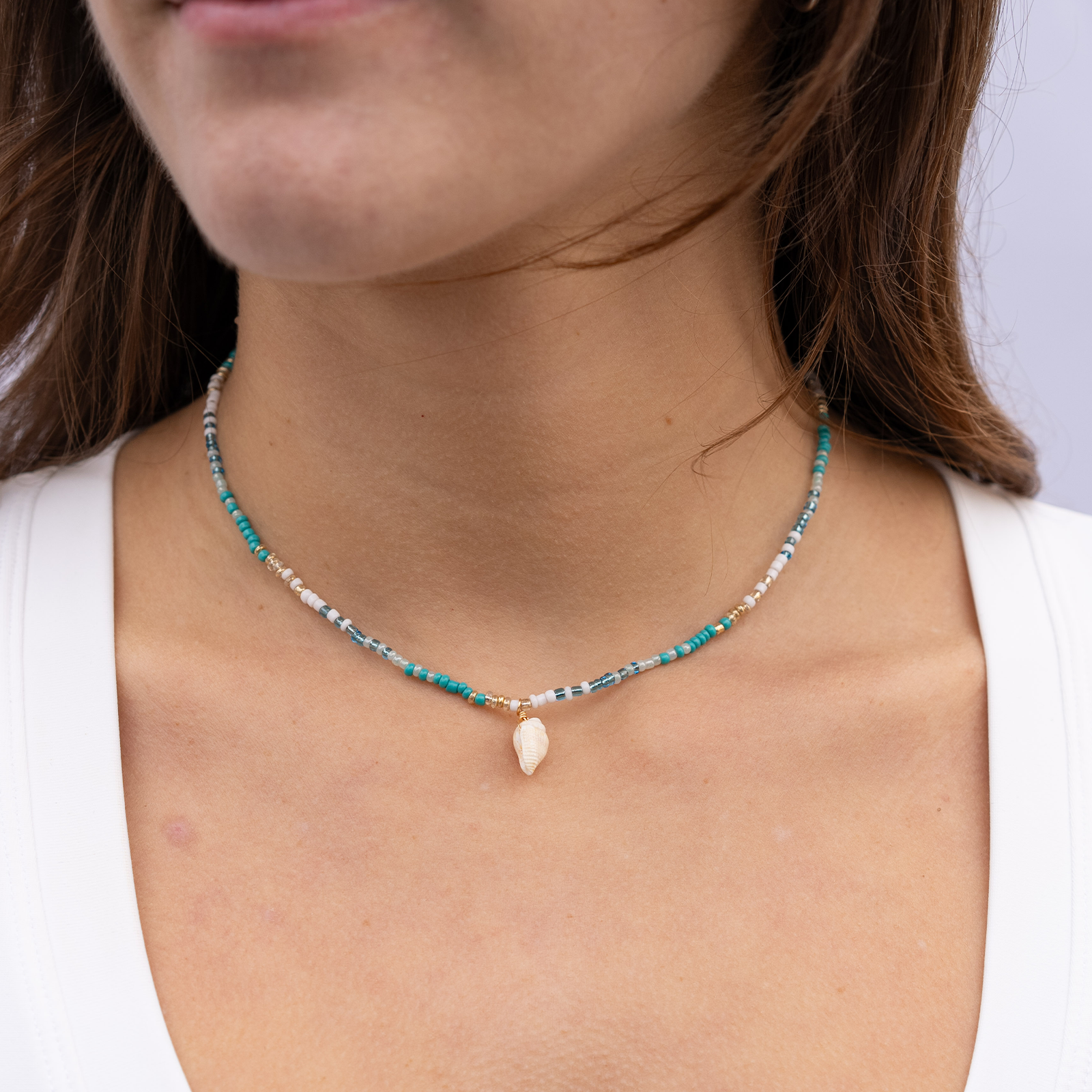 Lotus and Luna - Wholesale Beaded/Pearl Necklace - Sandy in Sanibel Seed Bead Shell Necklace2