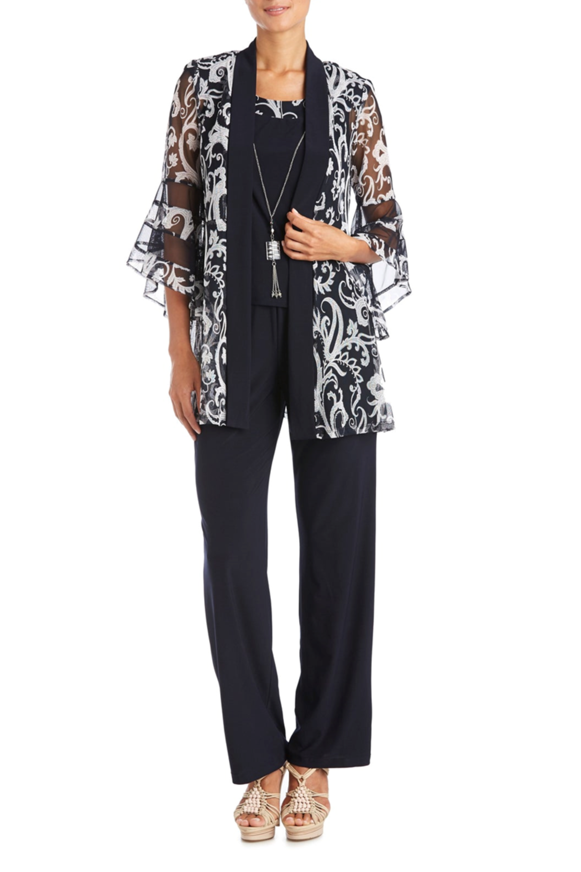 NAVY WHITE RM Richards Filigree Motif 3-Piece Pants Set for wholesale on Faire0
