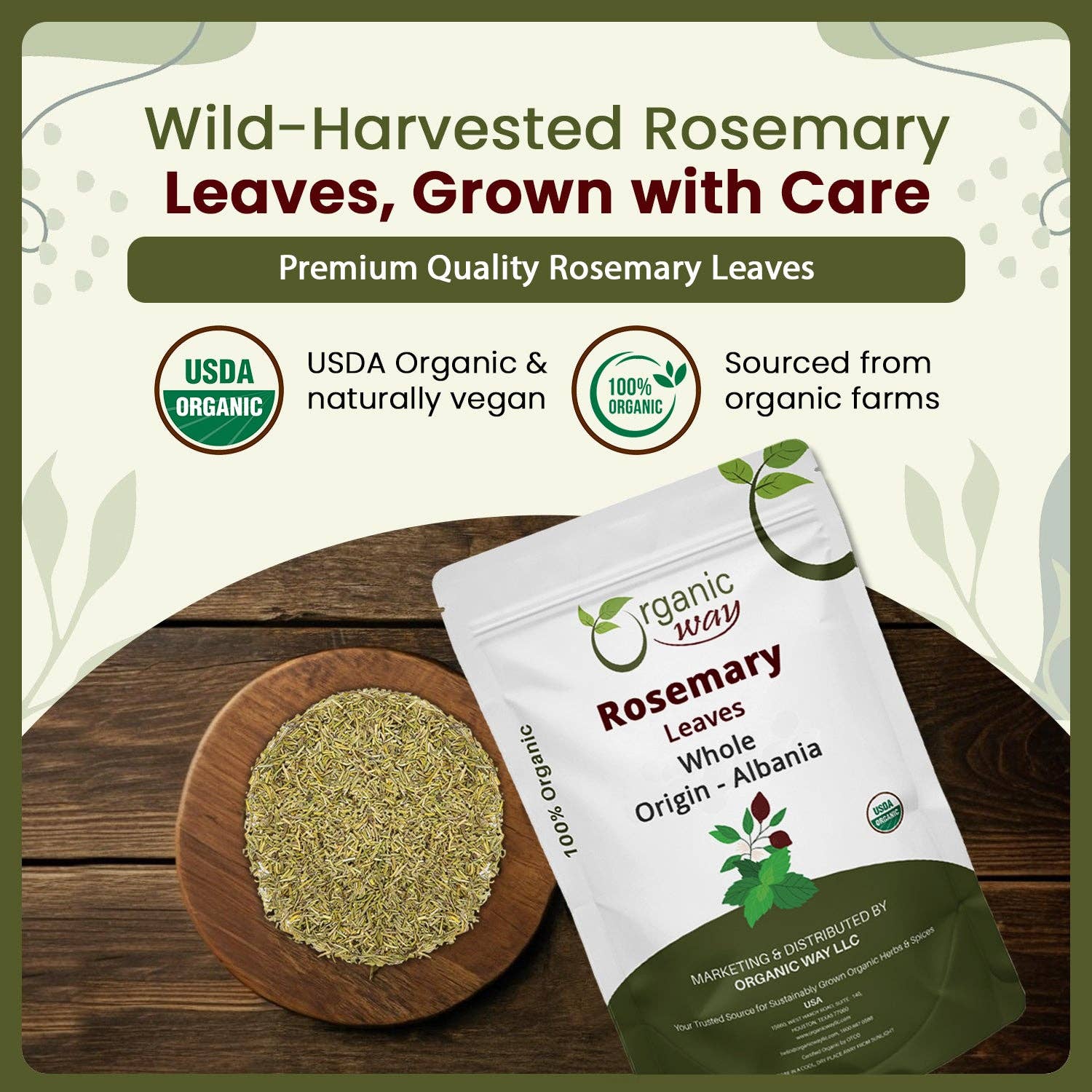 Organic Way LLC – wholesale Örter – Torkade rosmarinblad hela örten - Örtte & kulinarisk användning | Europeisk vildskörd | Kosher & USDA-certifierad | Vegansk, icke-GMO & glutenfri | 100% rå från Albanien2